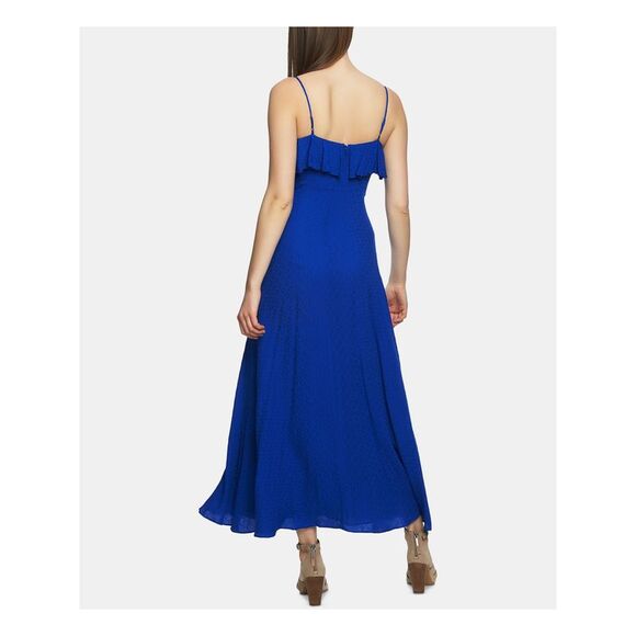 1. STATE Womens Blue Ruffled Spaghetti Strap Square Neck Maxi Sheath Dress 0 - Picture 2 of 2